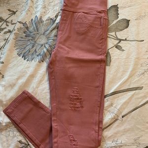 Agnes & Dora distressed jeggings, rose/blush